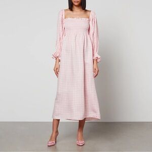 Sleeper Atlanta Pink Gingham dress size large L midi off shoulder smock